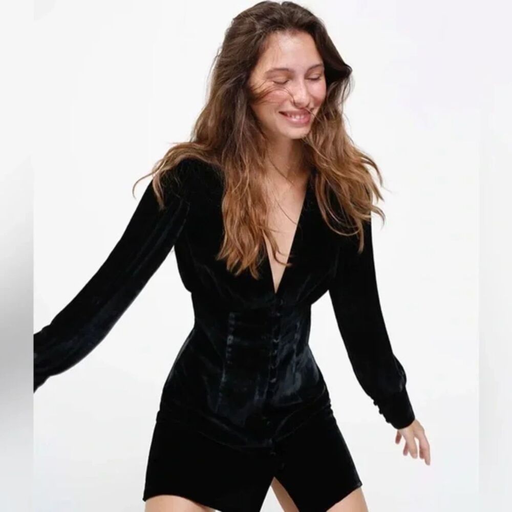 REALISATION PAR Leekley Black Velvet Mini‎ Dress X-Small NEW NWT